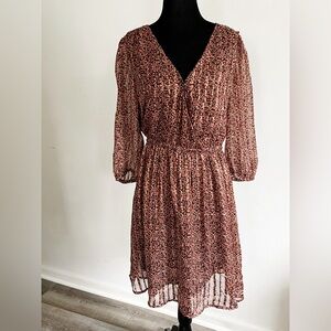 Fall Florals Dress V-neckline Long Sleeve Autumn Brown